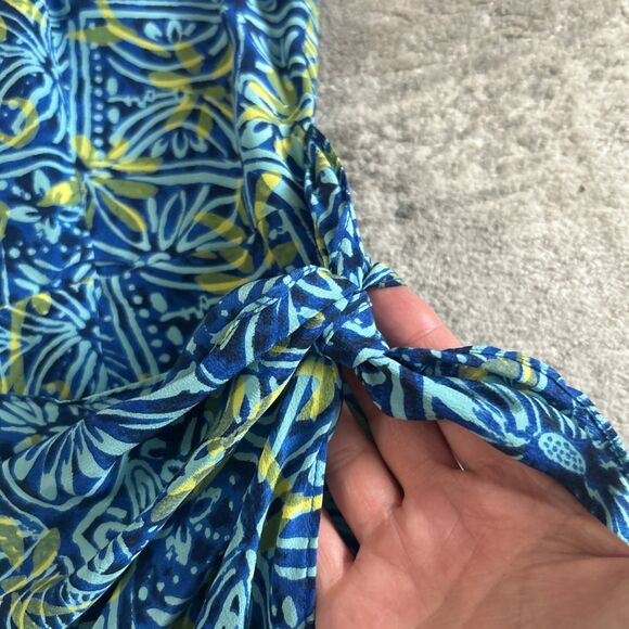 Spenser Jeremy Maxi Dress Womens 10 100% Silk Wrap Tie Blue Floral Hawaiian - Picture 2 of 7